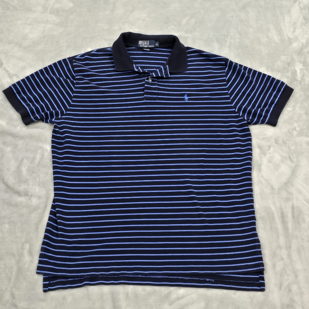 Vintage Polo Ralph Lauren Short Sleeve Shirt Mens Extra Large Blue Striped Y2K